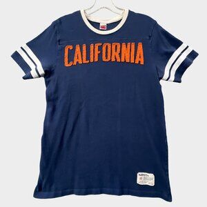 Vintage Hollister T Shirt Califonia Spellout Womens Medium Blue Stripe Sleeve